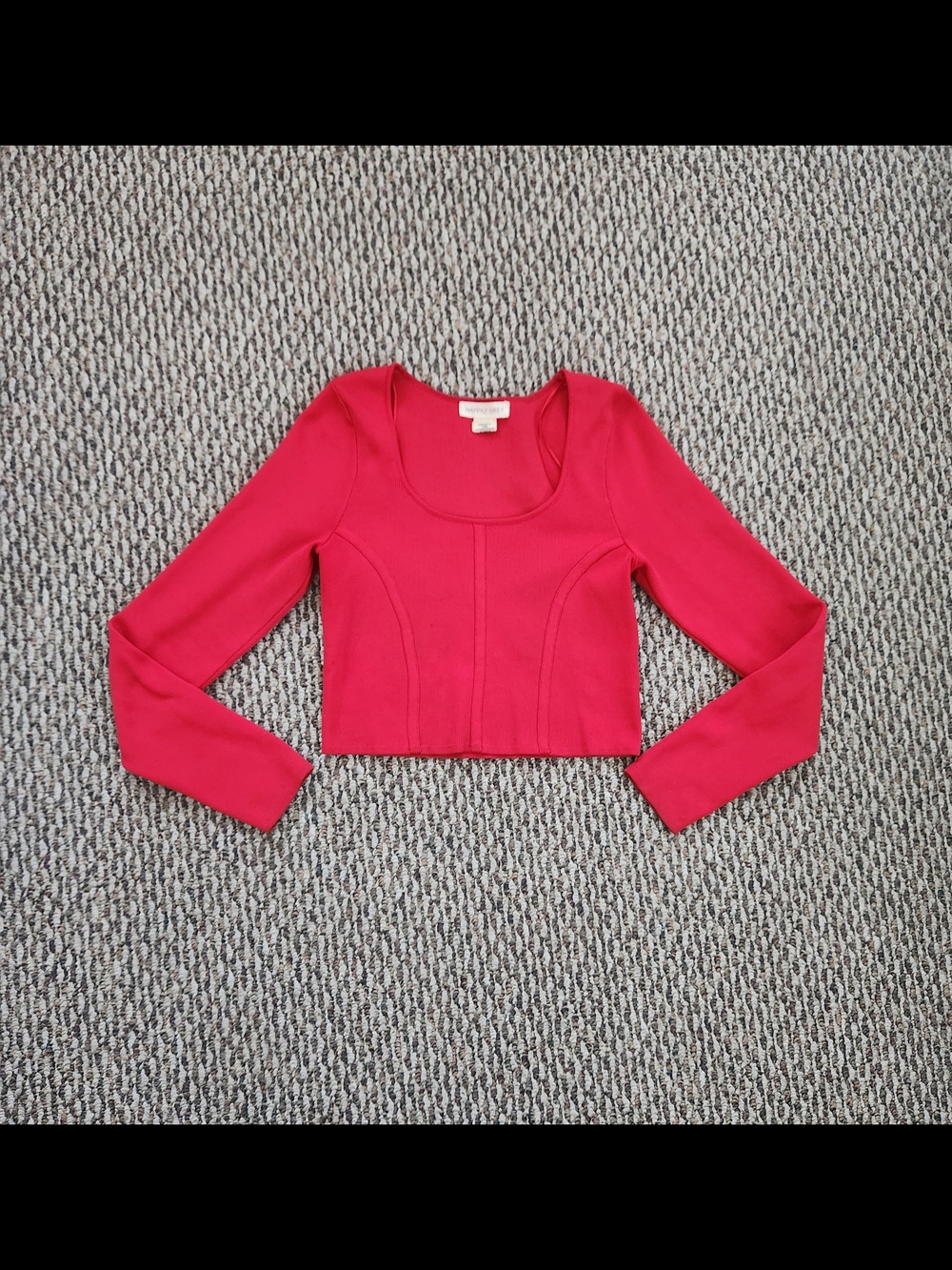 Happily Grey Long-Sleeve Crop Top in Vibrant Red Size Large